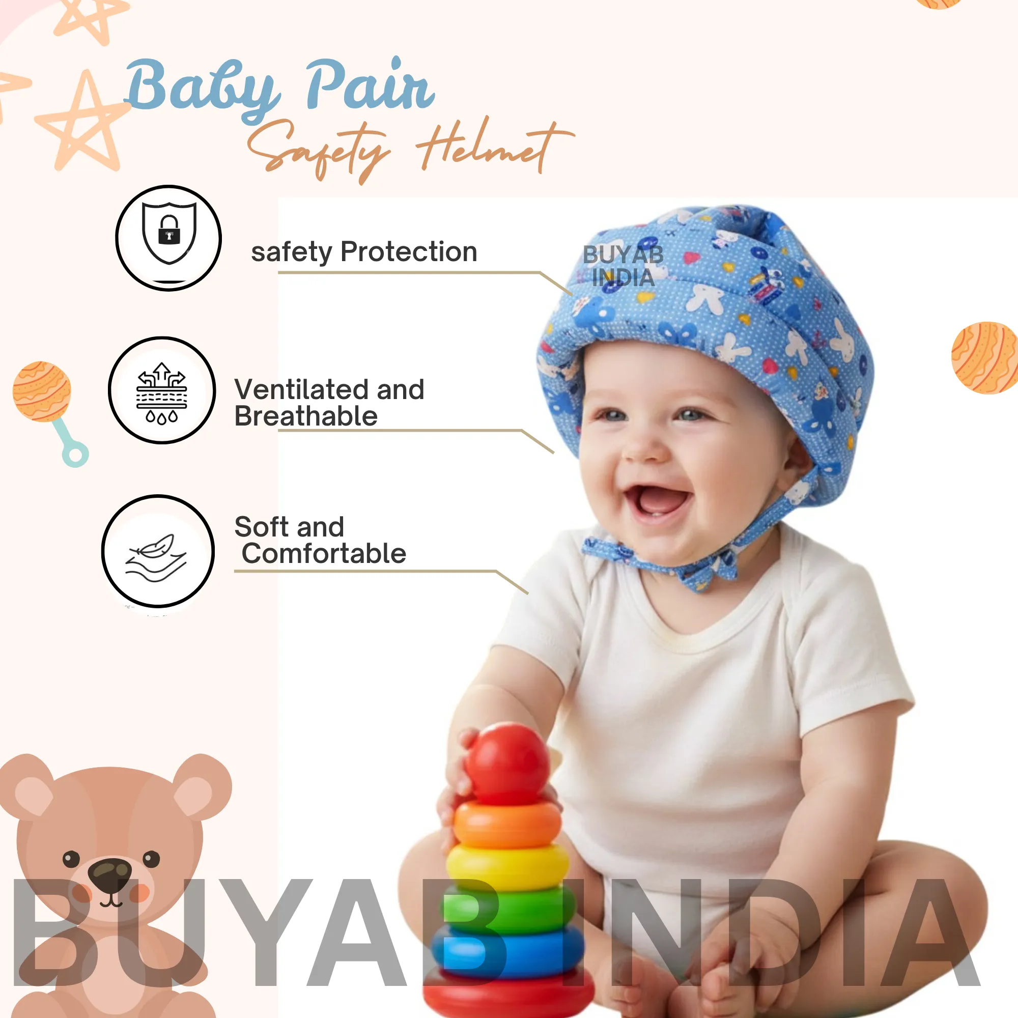 Pure Cotton Blue baby helmet