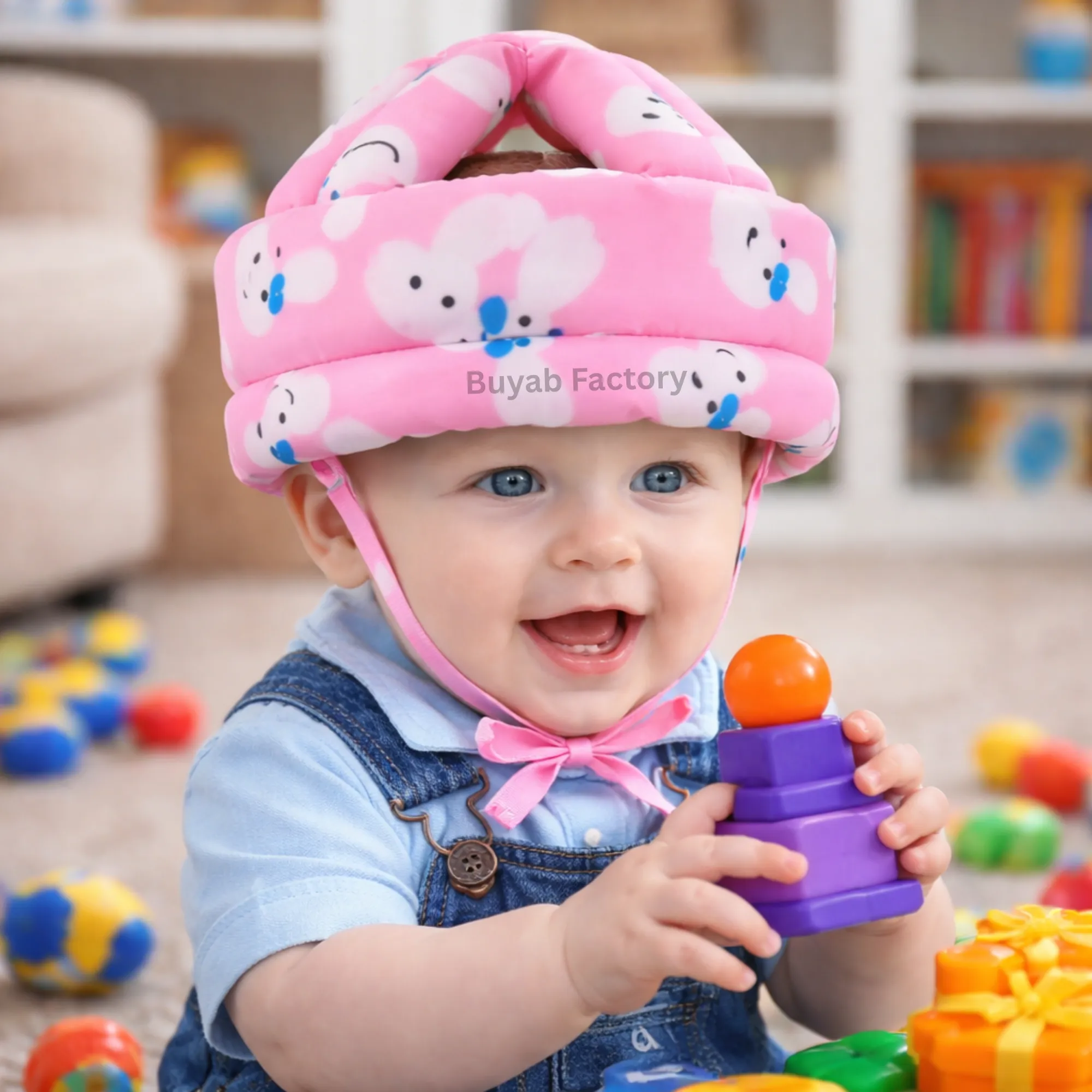 Baby safety helmet Happy Print Pink