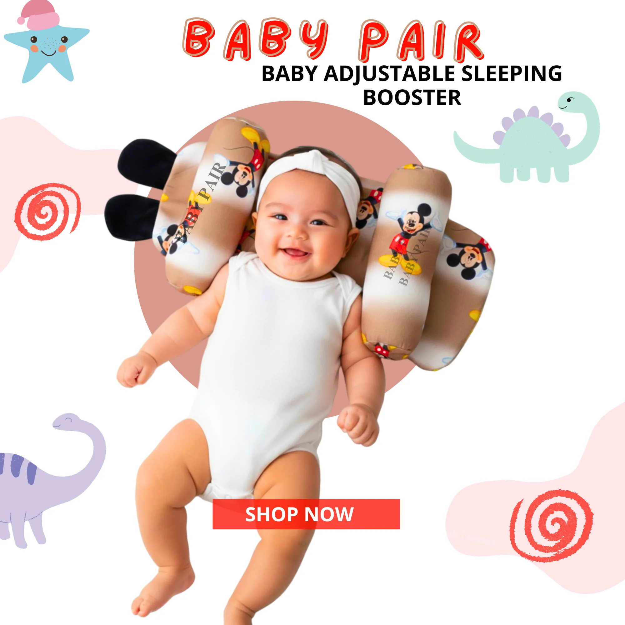 Baby sleeping pillow Micky Print Grey